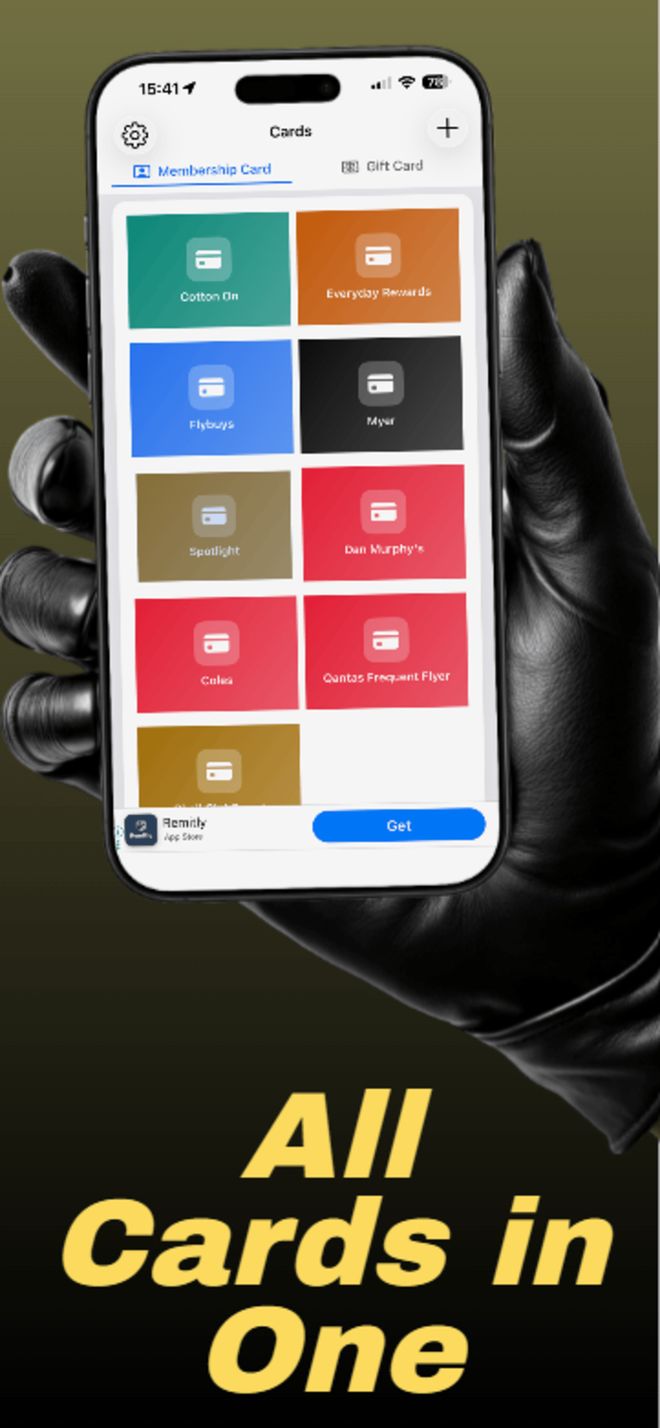App home screen on mobile device
